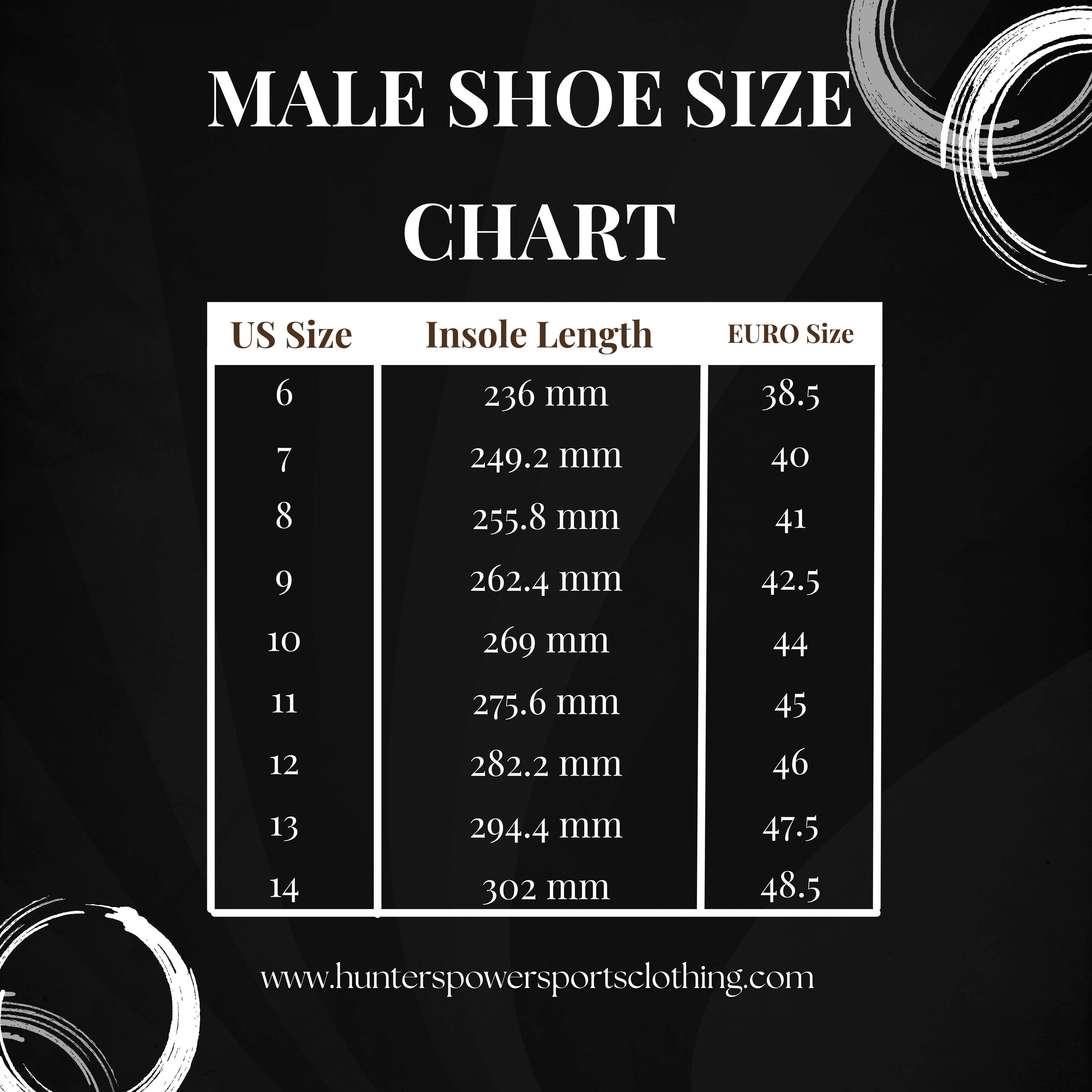 Male Shoe Size Chart