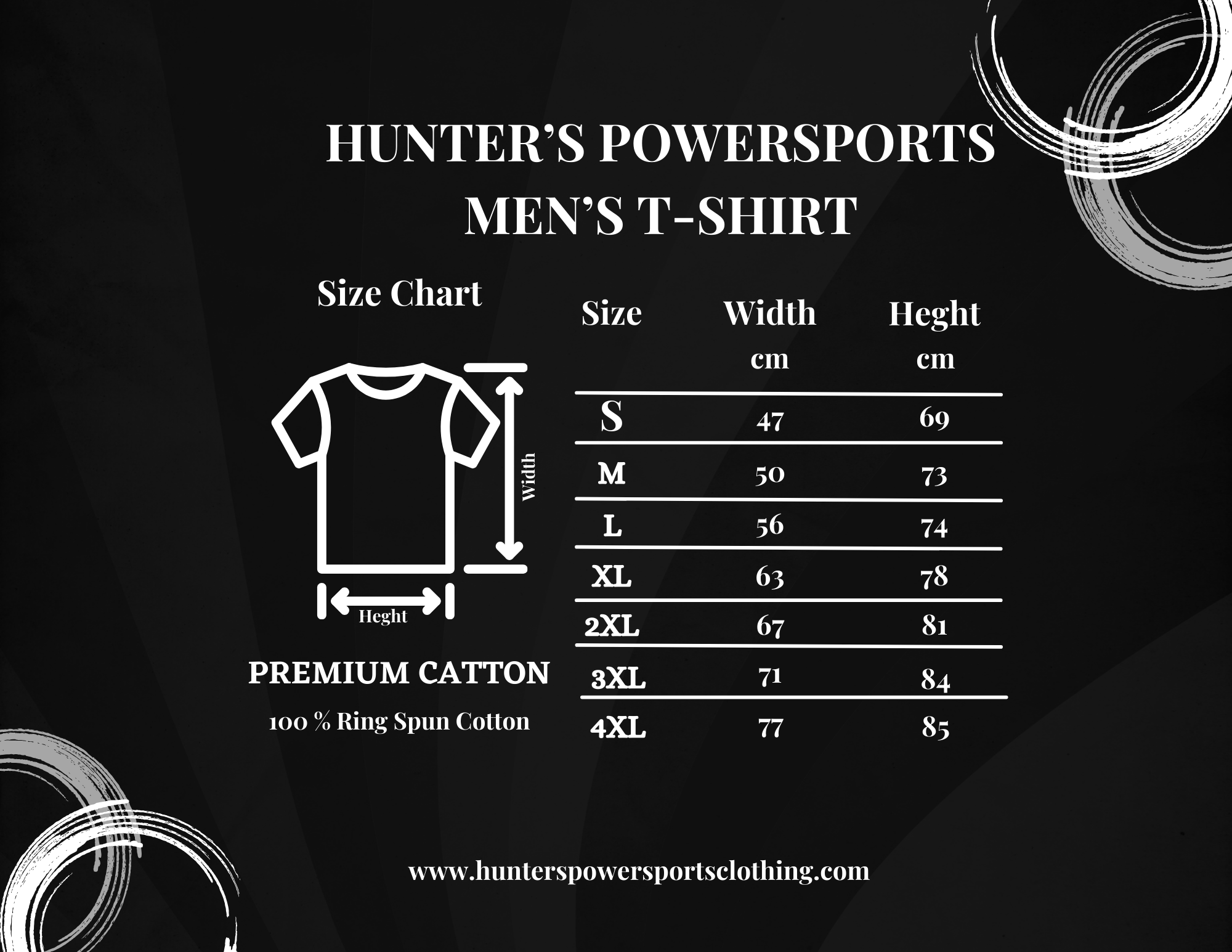 Powersports men's t-shirt size chart