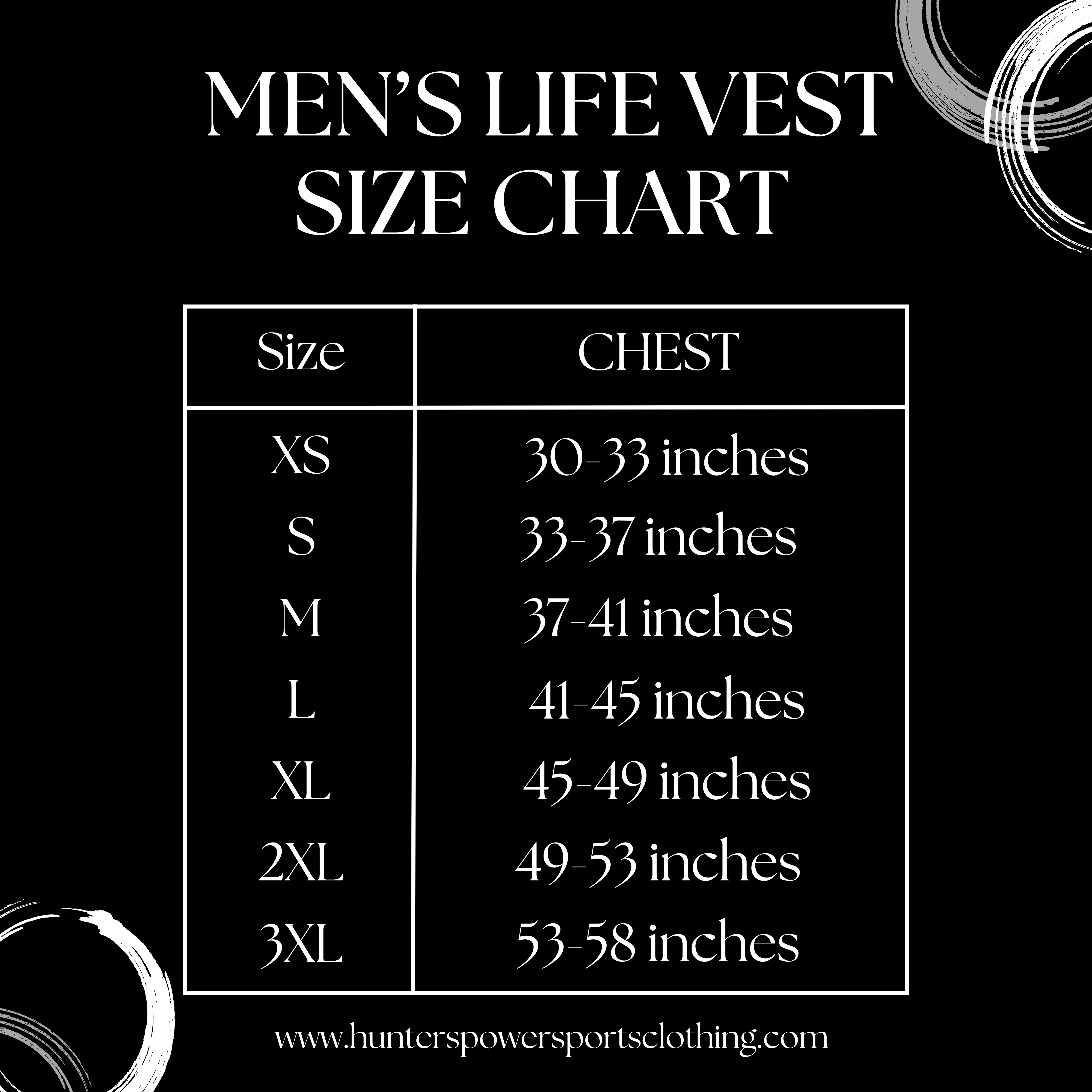 Life Vest Size Chart