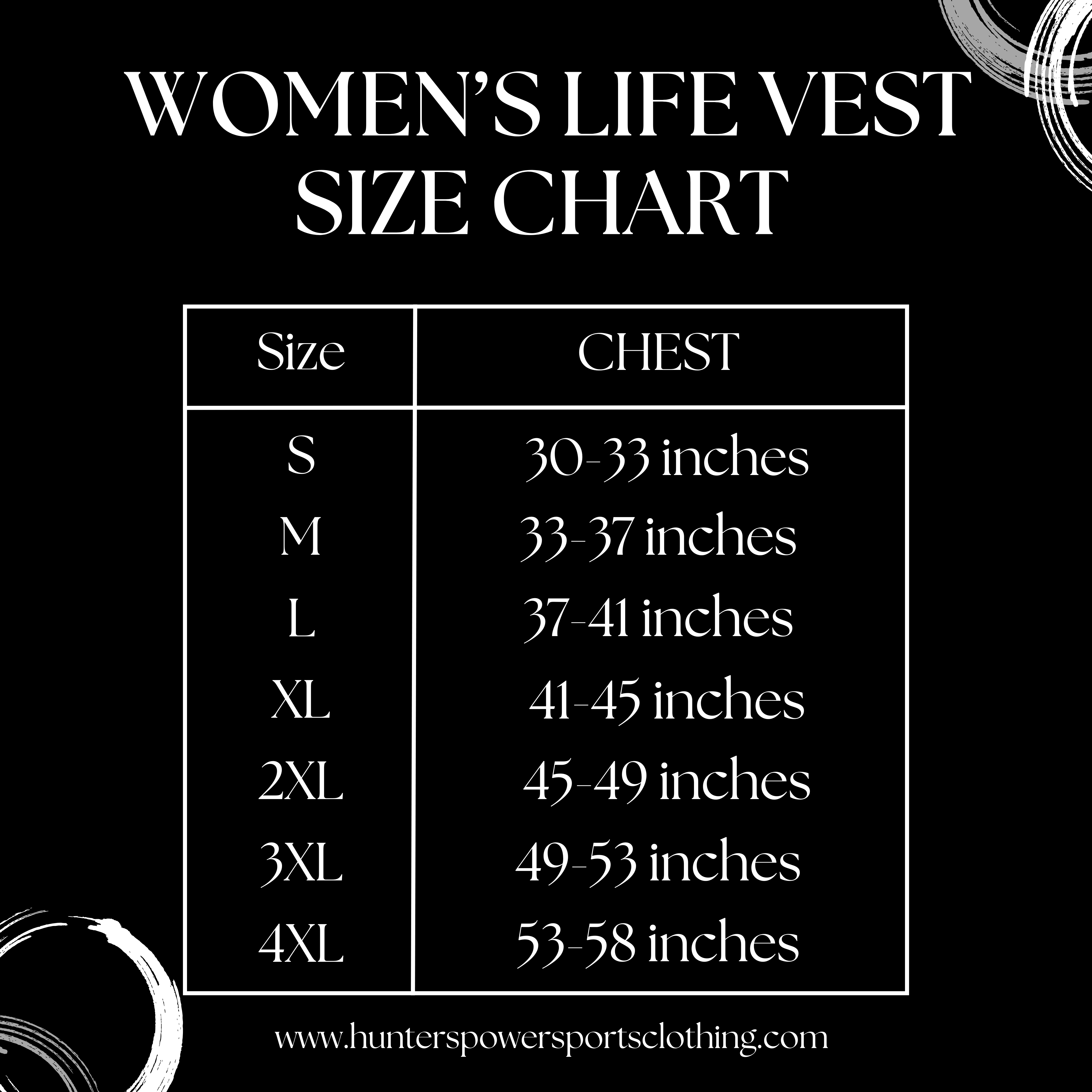 Women Life Vest Size Chart