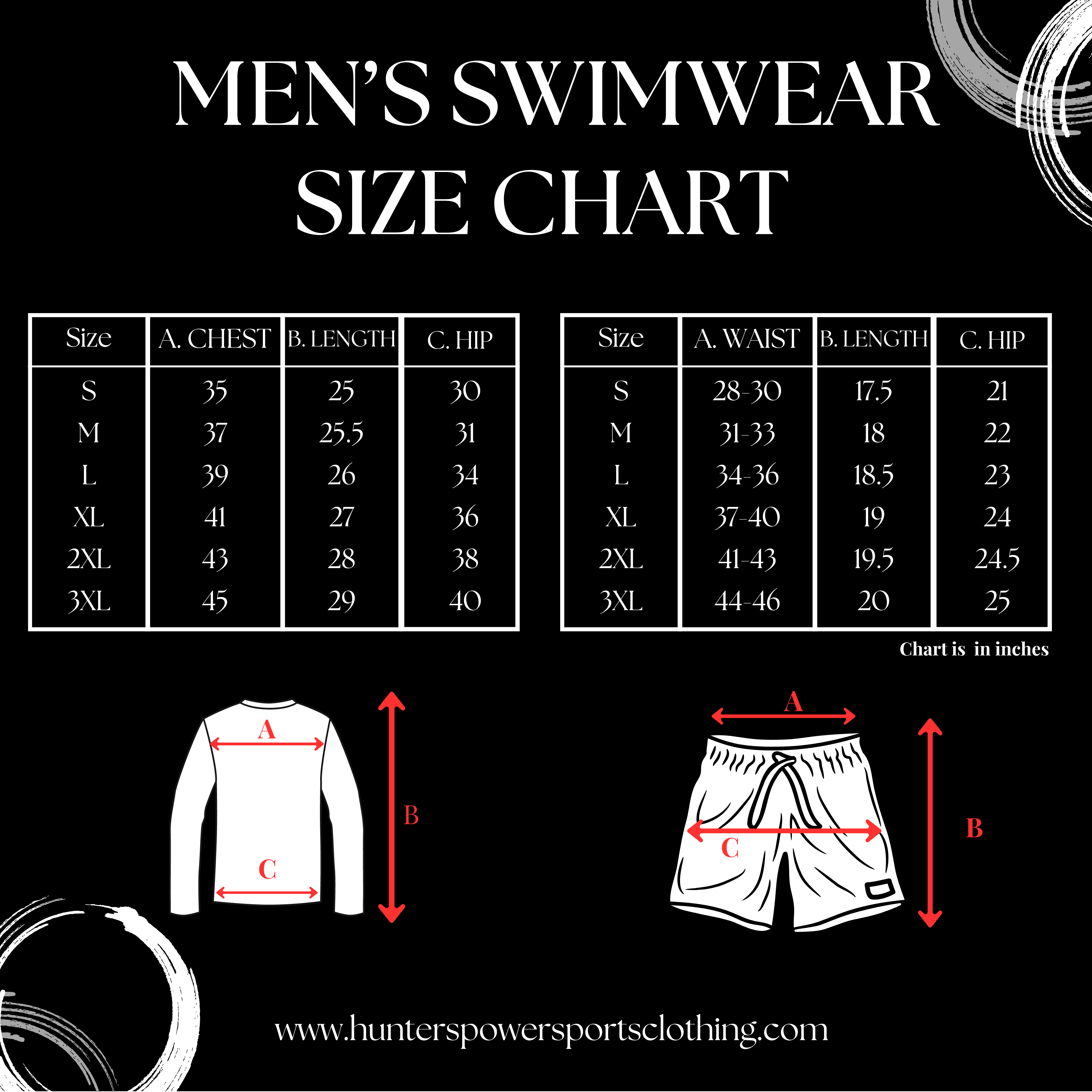 Hunter’s Swimwear Size Chart